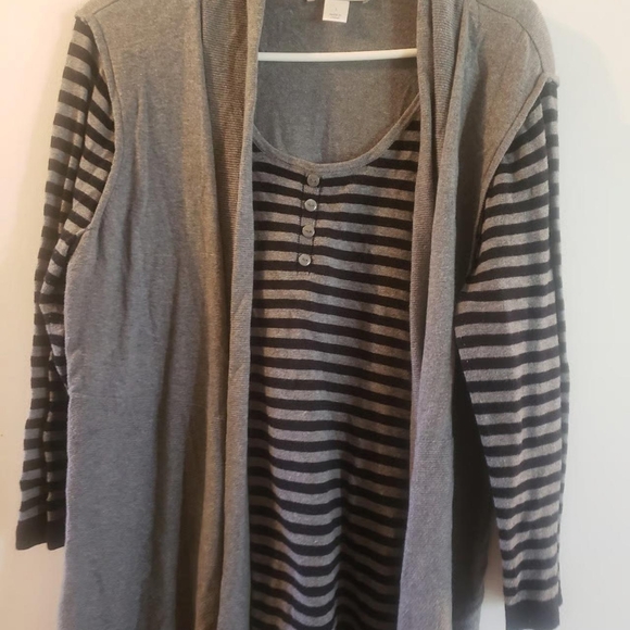 Christopher & Banks Sweaters - Womens christopher & banks gray black stripes layered look sweater large